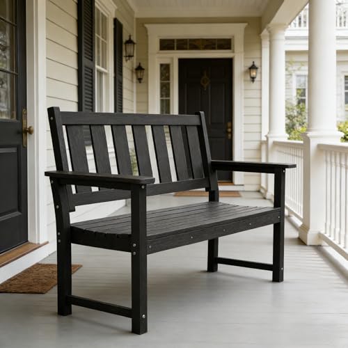 Image of 50 inch HDPE Outdoor Bench, 2-Person Weatherproof Patio Seating, Black