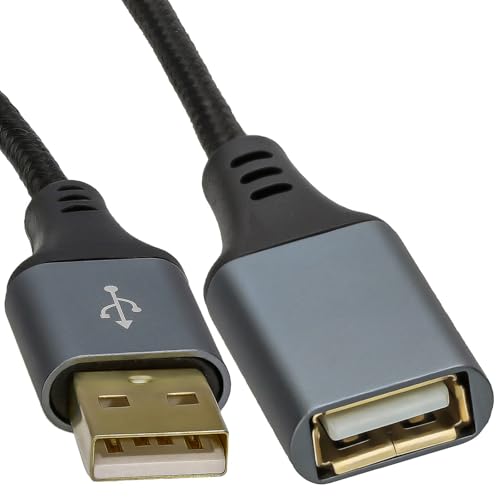 kenable PRO Metal USB 2.0 24AWG High Speed Cable EXTENSION Lead A Plug to Socket 0.5m