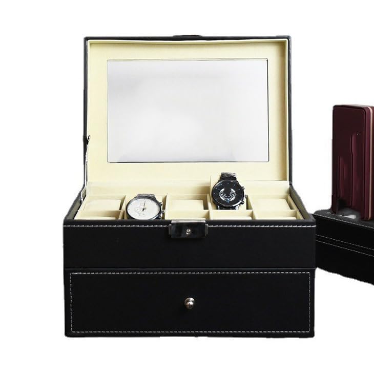 BADEZ Caja de reloj, caja de almacenamiento de dos capas para 20 relojes con tapa de cristal, joyero de piel sintética con almohadas extraíbles, vitrina de reloj, idea de regalo para graduación