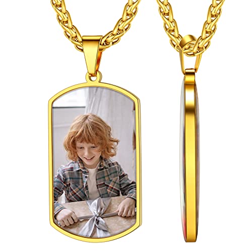 ChainsHouse Personalized Photo Necklace Men Women, Stainless Steel/18K Gold Plated Chain, Custom Picture Image Engrave Text Rectangular/Heart/Oval/Dogtag Pendant DIY Memorial Jewelry,Send Gift Box