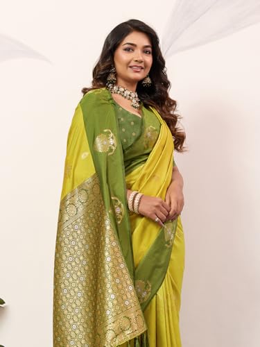 Image of SGF11 Women's Kanjivaram Pure Soft Silk Saree With Unstitched Blouse Piece