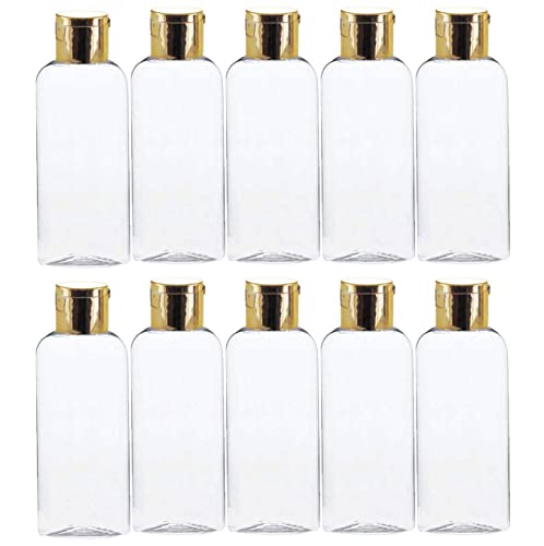 Image of Hunky Dory 100ml Empty Clear Plastic Bottles Refillable Travel Size Cosmetic Containers Small Leak Proof Squeeze Bottles with Gold Flip Cap for Toiletries,Shampoo,Oil (Pack of 12)