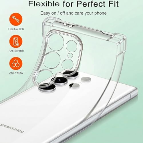 Image of Fashionury 3D Raised Transparent Crystal Clear Back Cover for Samsung Galaxy S24 Ultra | Shockproof Design | Anti-Slip Grip | Camera Protection | 360 Degree Protection Mobile Case