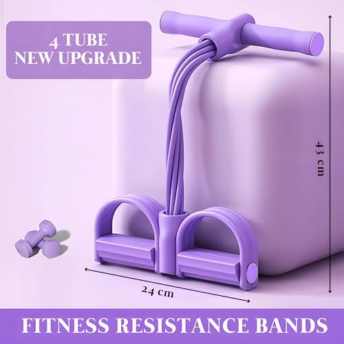 Image of 4 Tube Pedal Resistance Band for Exercise, Fitness Pull Rope Tummy Trimmer for Home Workout, Yoga & Strength Training Equipment for Men and Women - Elastic Sit Up Bar Body Toner