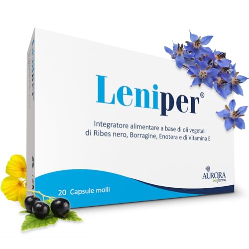 Aurora Biofarma Leniper - Integratore Naturale per Stress Ossidativo, Prurito e Geloni - Con Vitamina E, Olio di Borragine, Ribes Nero e Enotera - 20 Capsule Molli