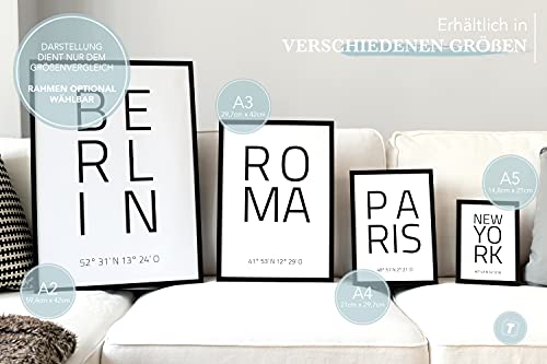 Papierschmiede® Geo Poster Koordinaten New York, B2 (50x70 cm) Stadt Poster als Wanddeko für Wohnzimmer Schlafzimmer Küche Esszimmer, USA East Coast, Bild ohne Rahmen