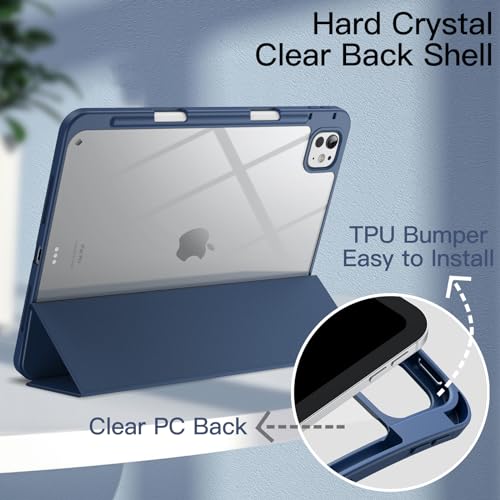 Image of JETech Cover Case for iPad Pro 11-Inch M5 /M4 2025 /2024 (6th /5th Generation) with Pencil Holder, Clear Transparent Back Shell Slim Stand Shockproof Tablet Cover, Auto Wake /Sleep (Navy)