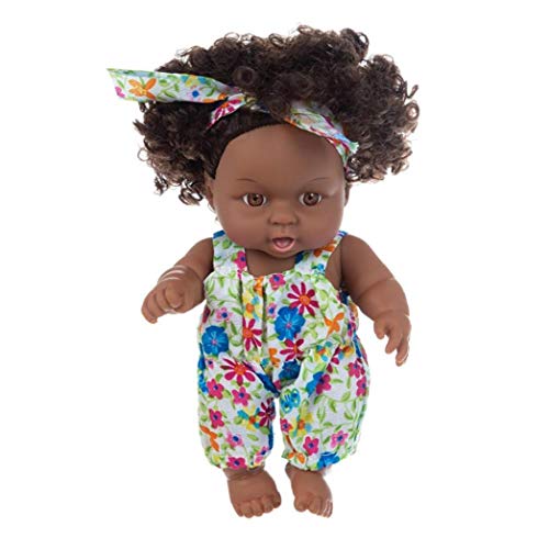 Negro de la muñeca de la muñeca del bebé Negro Realista de simulación de Juguete Babay muñeca de niña con Girasol El Traje Lindo 20cm Presente de cumpleaños de Vacaciones Cover