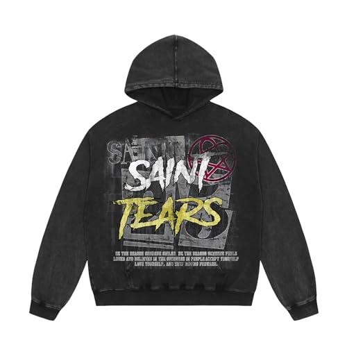 Arnodefrance Men Saint Vintage Washed Graphic Hoodies Printing Hoodie Cotton Warm Pullover