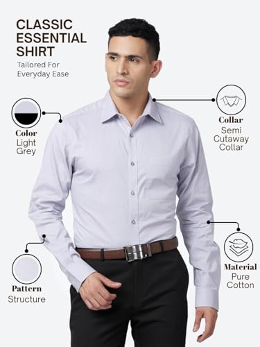 Image of Raymond Men Slim Fit Structure Pattern Pure Cotton Semi Cutaway Collar Full Sleeve Formal Shirt