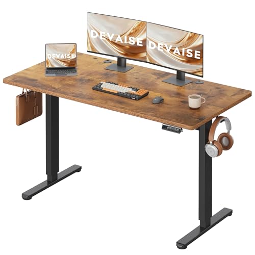 DEVAISE Höhenverstellbarer Schreibtisch 140x70 cm mit Leisemotor und Memory-Funktion für 3 Höhen, Sitz-Steh-Schreibtisch, Höhenverstellung 72–118 cm, Ergonomischer Computertisch für Büro,Braun