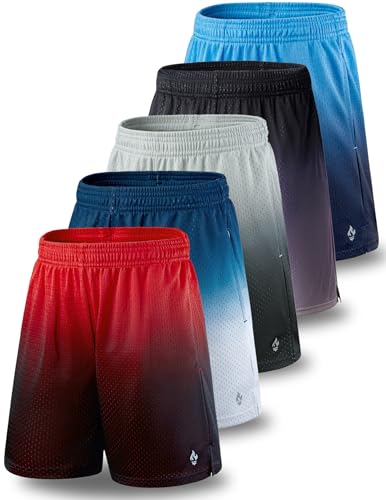 Liberty Pro - 5 Pack: Mens Athletic Shorts, 9" Mesh Basketball Shorts Men Active Gym Shorts with Pockets (Set 3, Large)