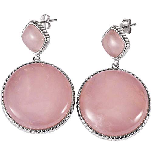 MIYUAN Pendientes de plata de ley 925 con cuarzo rosa sintético