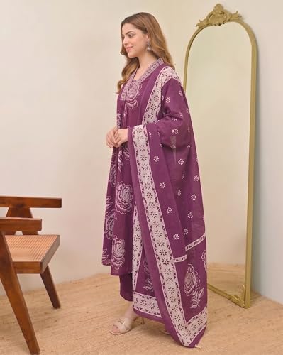 Image of Klosia Women Printed A-Line Kurta and Pant Set with Dupatta | Printed Kurta Set | A-Line Kurta Set | Women Kurta Sets | Summer Suit |