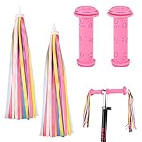 Auidy_6TXD 1 Pair Fahrradgriffe Kinder Rosa mit 1 Pair Fahrrad Quasten Bunt Set, Gummi Fahrrad Lenker Lenkergriffe Fahrrad Griff Lenker Griffe Scooter Fahrrad Luftschlangen Dekoration