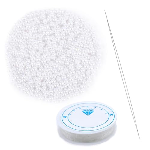 QFEHTHSK 1000 Cuentas Perforadas, 1 Rollo De Hilo De Aguja, 1 Enhebrador De Agujas, Cuentas Hechas A Mano, Accesorios para Pulseras, Bricolaje Casero, Cuentas Perforadas, Materiales para Pulseras