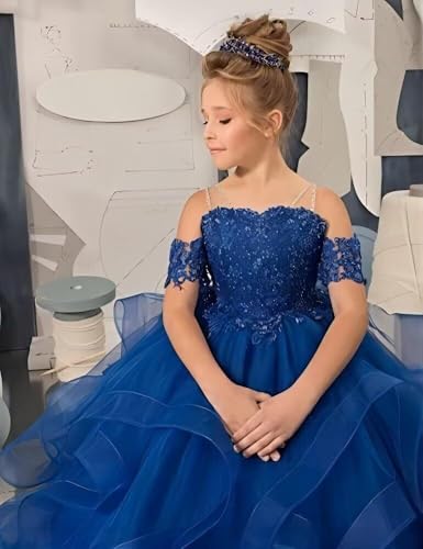 Lace Applique Pageant Dresses for Girls Long Poofy Flower Girl Dress for Wedding Toddler Ball Gow FAY143