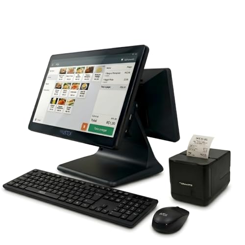 Kit PDV Completo Computador Tela Dupla Touchscreen All In One 15.6" + 11.6" SSD 128GB Windows + Impressora Térmica 80mm + Teclado e Mouse Sem Fio Sistema Caixa para Restaurantes Padarias Lanchonetes