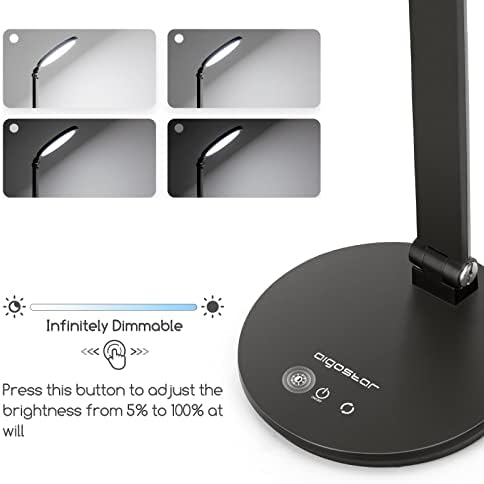 LED Desk Lamp, Aigostar Steplessly Dimmable Daylight Lamps, Eye Caring Reading Lamp with USB Charging Port, Super Bright 8W Touch Control Nail Desk lamp 3 Colour Modes for Studying, Working, Office