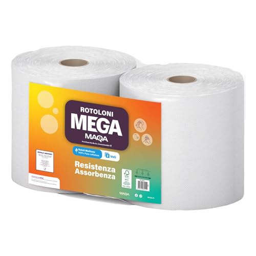 MAQA 2 pcs Rouleaux de papier essuie-tout industriels, 500 feuilles de papier rouleau, essuie-tout en pure cellulose