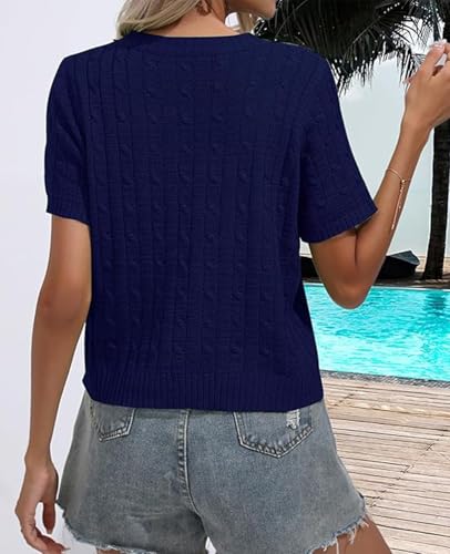Image of MINTLIMIT Women's Short Sleeve Sweater Tops Lightweight Pullover Shirts 2025 Spring Summer Trendy Casual Blouses