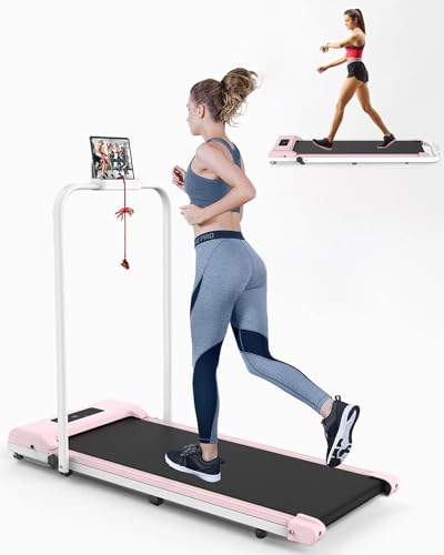 HomeFitnessCode Tapis de Course Électrique Pliant 2-en-1-Walking Pad 10 km/h, 2.5HP, Large Surface 43cm, Télécommande et Écran LCD - Cadre Renforcé, Capacité de 265 LB - pour Maison et Bureau (Rose)