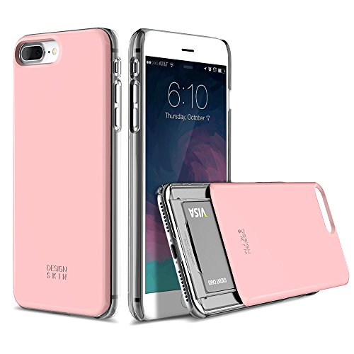 DesignSkin IP7PDSS26303 Slider Slim S2 Dual PC Layer Wallet Case with Card Slot for iPhone 7 Plus - Baby Pink