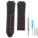 JETHENG Men's leather watch strap compatible with Hublot BIG BANG Women's Outdoor Sports waterproof bracelet 19mm*25mm watch accessories (black/red line)