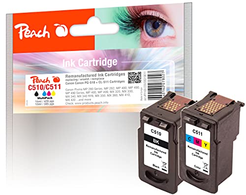 Peach C510/511/512/513 Spar Pack Druckköpfe (BK, C) ersetzt Canon PG-510BK, CL-511C, 2970B001, 2972B001 für z.B. Canon Pixma MX 340, Canon Pixma MP 230, Canon Pixma MP 250, Canon Pixma MP 280