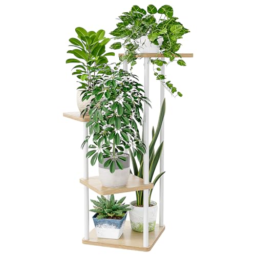 Bamworld Small Plant Stand Indoor 4 Tier Metal Plant Shelf for Multiple Plants Corner Flower Stand for Patio Garden Balcony Living Room Bedroom White