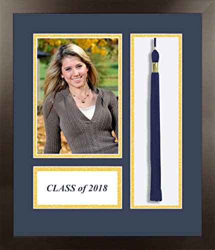 Campus Images NCAA Generic Unisex Academic Photo Frame2018 Academic Photo Frame Navy & Gold Matting with Tassel Opening 5 x 7 Inches Photo Opening Espresso One Size