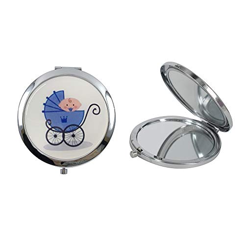 We 12 Pcs Personalized Compact Mirror Favors Baby Boy Shower Blue/Makeup Purse Mirrors With Organza Bag #TOP2