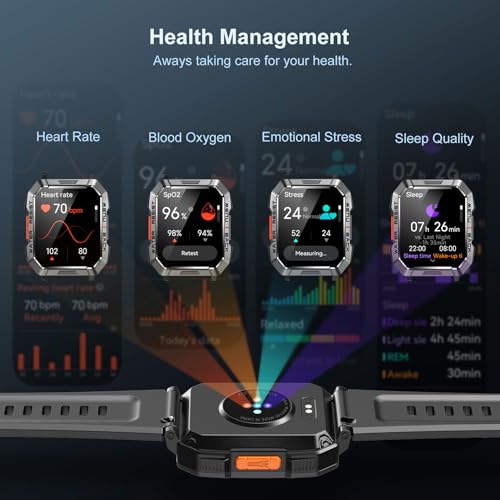 Blackview Military Smart Watch for Men - Answer/Make Calls, 2.01" Outdoor Sports Fitness Tracker with 900mAh Battery/Flashlight/Compass/Heart Rate/SpO2/Sleep, 120+ Sports Smartwatch for Android iOS - Image 5