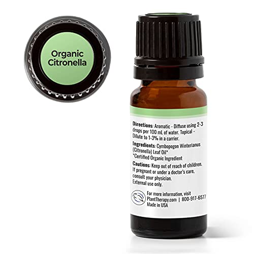 Plant Therapy Citronella Organic Essential Oil 100% Pure, Usda Certified Organic, Undiluted, Natural Aromatherapy, Therapeutic Grade 10 Ml (1/3 Oz) #TOP4