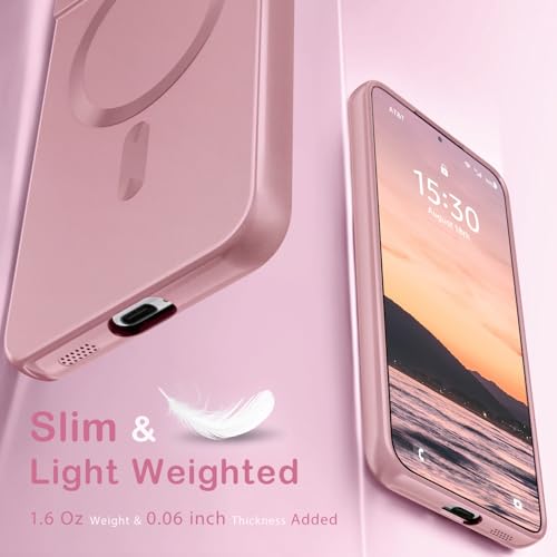 Amzfield Magnetic for Samsung Galaxy S22 Plus Case for Women Men Girls [Compatible with MagSafe] [Camera Lens Protector] Matte Cute Slim Soft Silicone Bumper Shockproof Metallic Phone Case, Pink by Amzfield - Image 4