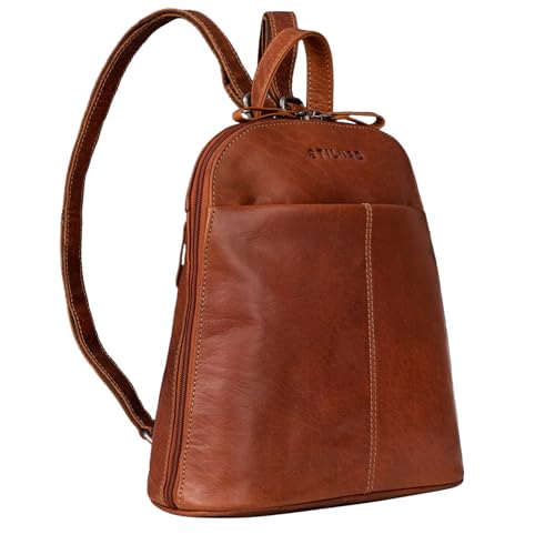 STILORD Olivia Sac à Dos Cuir Femme – Petit Sac à Dos à Main Vintage en Cuir Véritable pour iPad 9,7 et Tablettes 10,1 Pouces Couleur:Cannes - Marron