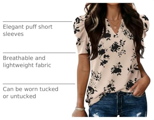 Image of LOMON Spring Summer Tops for Women 2026 V Neck Puff Short Sleeve Tops Fashion Trendy Work Blouses Dressy Casual S-XXL