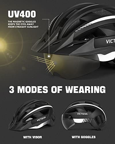 Victgoal Bike Helmet with USB Rechargeable LED Light Removable Magnetic Goggles Visor Breathable MTB Mountain Bicycle Helmet for Unisex Men Women Adjustable Cycle Helmets (M: 54-58 cm - Image 2