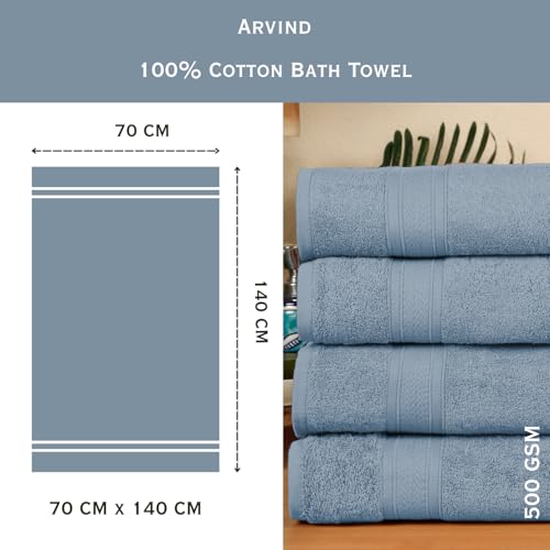 Image of Arvind 100% Cotton Towels for Bath | Towels for Bath Large Size | 500 GSM Bath Towel - Soft & Absorbent | 1 Piece Bath Towel for Men /Women | Urban Comfort | 70 cm x 140 cm - Sky Blue
