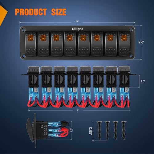 Image of Nilight 8 Gang Rocker Switch Panel w /Orange LED Light 5Pin ON Off Pre-Wired