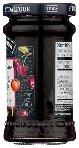 St. Dalfour Superfruits Cherry & Acerola Fruit Spread - 6 oz - 100% from Fruit, Gluten-Free, No Artificial Ingredients, Non-GMO, All Natural, Made in France