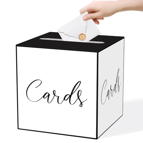 WNINK White and Black Card Box for Parties Weddings Birthdays Bridal & Baby Showers Anniversaries Graduations & Retirements Party Decorations Cards Raffle Wishes & Money Card Boxes