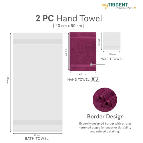 Image of MYTRIDENT Towels for Hand, Indulgence Collection, 100% Cotton Towels for Men /Women, 600 GSM, 2 Pc Hand Towel Set Luxury, 40 cm x 60 cm - Grape Wine