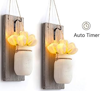 HOMESEASONS Rustic Home Decor, Set of 2 Mason Jar Sconces, Hanging Mason Jar
