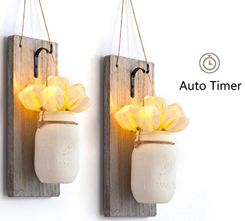 HOMESEASONS Rustic Home Decor, Set of 2 Mason Jar Sconces, Hanging Mason Jar