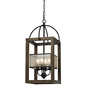 Cal Lighting FX-3536/4 Mission Wood/Metal Four Light Transitional Style Chandelier, Dark Bronze
