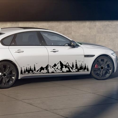 Image of TOMALL 1 Pair Fir Mountain Forest Vinyl Decals for Car Body Door Sides Universal Waterproof Tree Graphic Stickers Decoration for Travel Trailer Camper Vehicles SUV Truck Off-Road (Large-Black)