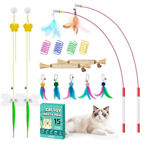 15-Piece Cat Toys Gift Set – Indoor Interactive Kitten Toys with Refillable Catnip – Fun Self-Play Cat Gifts