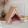 Solid Wood Cat Indoor Tent with Thick Mat,Portable Dog House Dog Teepee Tent,Cute Cat Teepee Cave Cat Bed,Dog Bed (Pink, M)