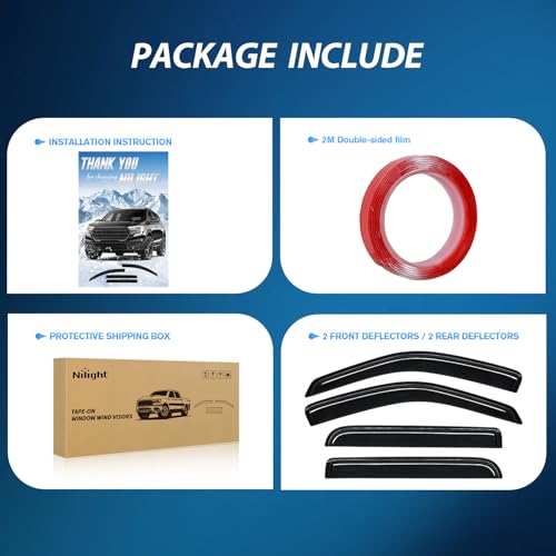 Image of Nilight Tape-On Rain Guards for Ford Explorer 2002-2010, 4PCS | Fits Explorer 2002 2003 2004 2005 2006 2007 2008 2009 2010, Smoke Side Window Visors Helps Reduce Wind Noise